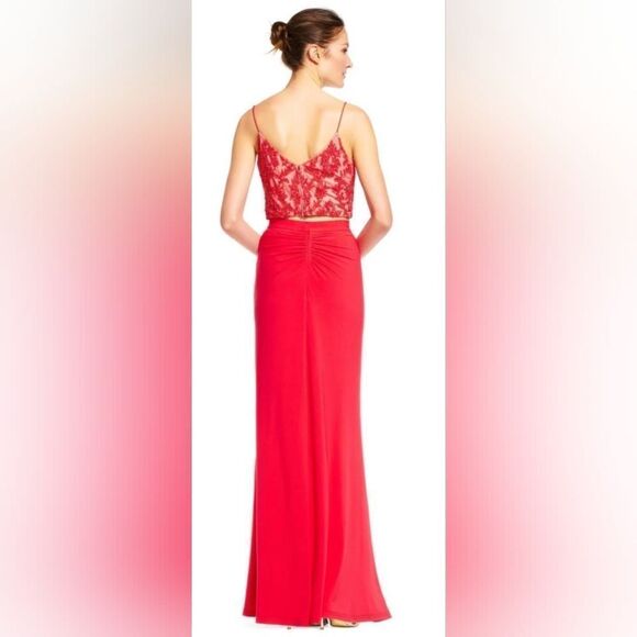 Adrianna Papell Petite AP1E201024 Two-Piece Beaded Sheath Gown NWT size 2P Red - Picture 2 of 7